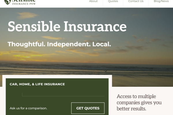 New Website Screenshot for Sensible Insurance PNW